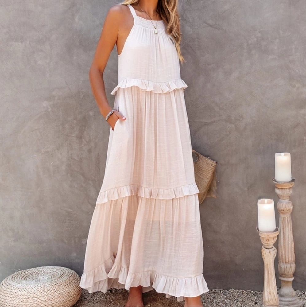 Elegant Pink/Cream Maxi Dress